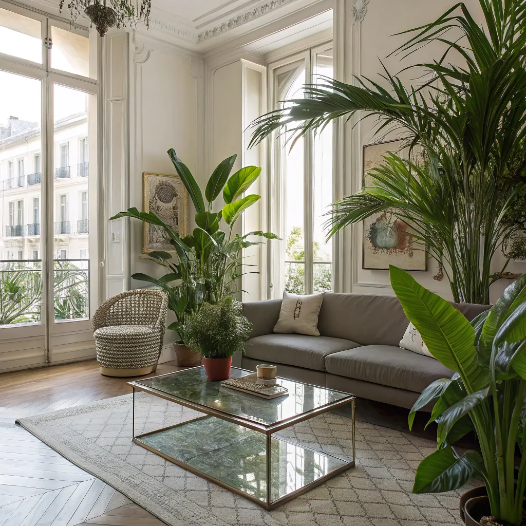 Stylish Living Room with Indoor Plants