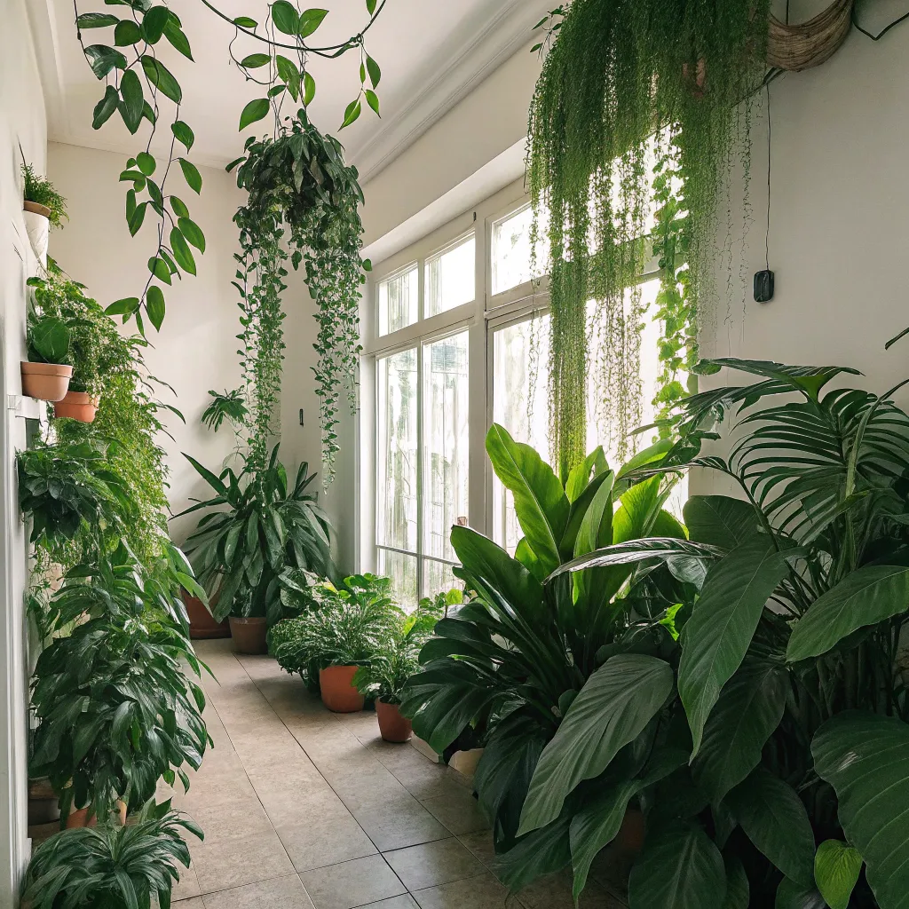 Interior with lush green plants
