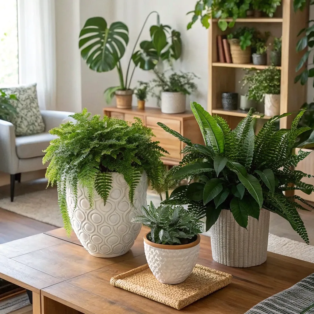 Indoor plant arrangement in a living room